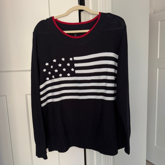 Talbots FLAG CREWNECK SWEATER Blue American knit pullover - Picture 2 of 5